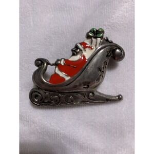 Vintage Red Enamel Santa Sleigh With Presents  Brooch Or Pendant